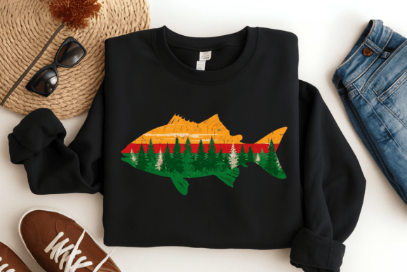 Download Retro Forest Fish Silhouette PNG Design - Design Collection