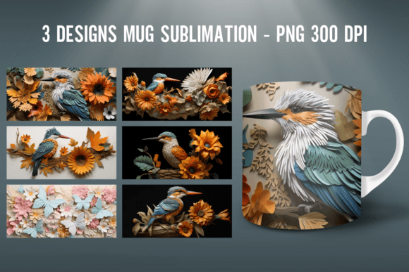 Download 3D Bird Mug Wrap Sublimation Designs - Design Collection