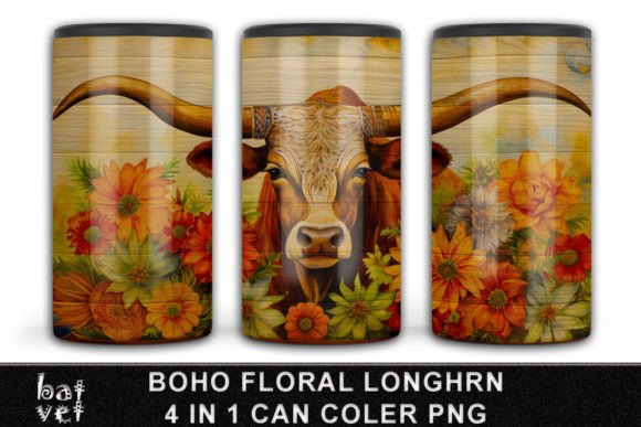 Download Boho Floral Longhorn Can Cooler Design - Design Collection