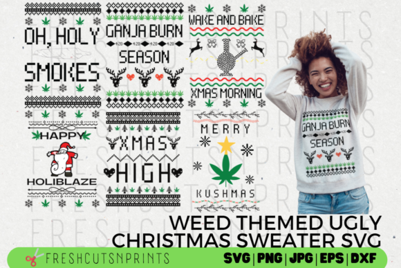 Download 6 Weed Ugly Christmas Sweater Designs - Design Collection