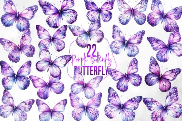 Download Watercolor Purple Butterfly Collection - Purple Collection