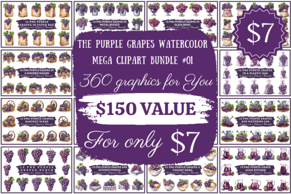Download The Purple Grapes Watercolor Mega Bundle - Mega bundle Collection