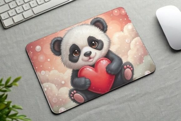 Download Panda Holding Heart Mouse Pad PNG Design - Design Collection