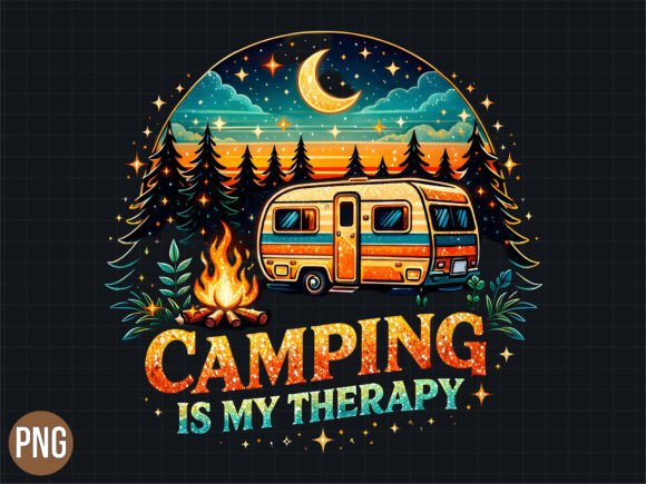Download Camping is My Therapy Camper Design PNG - Design Collection